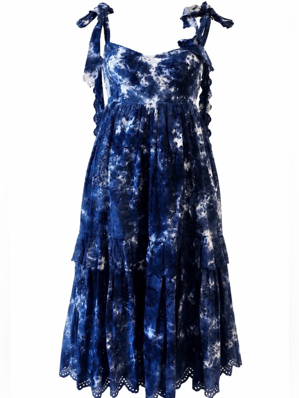 LoveShackFancy Blue Tie-Dye Eyelet Maxi Dress Size 0